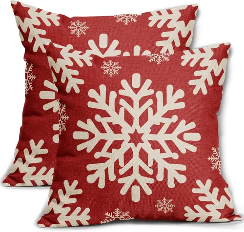 Vista 22 de Fundas de almohada decorativas de Navidad negras 40x40 cm con copos de nieve blancos de Navidad, juego de 2, temática rústica de invierno
