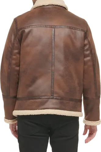 Vista 4 de Calvin Klein Faux Leather Men-Bomber Jacket with Shearling Lining