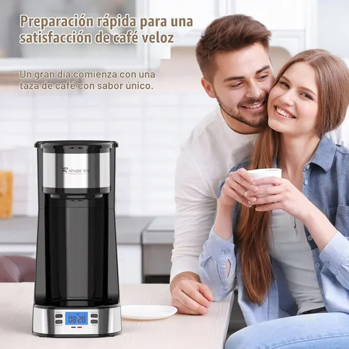 Vista 4 de RAINBEAN Cafetera de una sola porción, cafeteras programables de una sola porción, temporizador de arranque/apagado automático, cafetera de taza