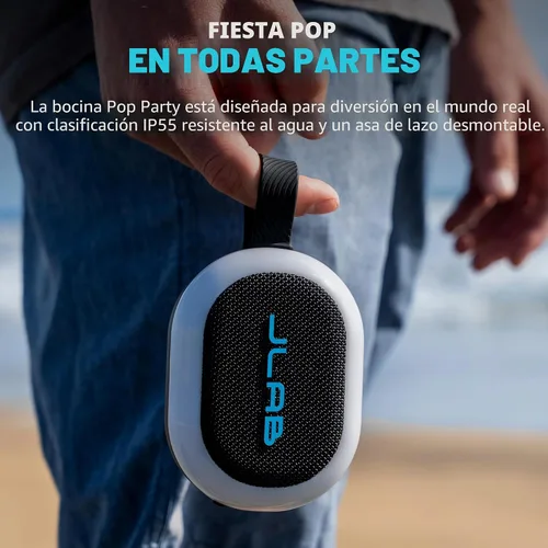 Vista 6 de JLab, Partido pop, altavoz Bluetooth portátil, impermeable IP55, LED RGB personalizable, negro
