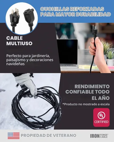 Vista 8 de Iron Forge Cable Cable de extensión negro resistente calibre 16, 3 pies