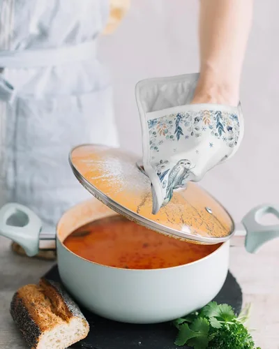 Vista 4 de Juego de 3 agarraderas de tela de toalla con bolsillo para cocina, antideslizante y aislante de calor, con bolsillo, guantes gruesos para horno