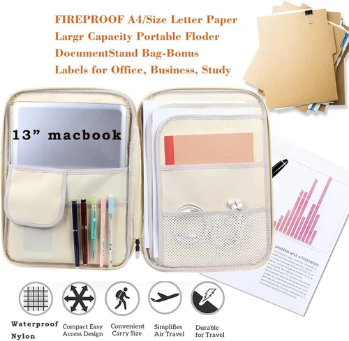 Vista 6 de JAKAGO Cartera de viaje A4 multifuncional organizador de documentos con cremallera para suministros de oficina (blanco mora)