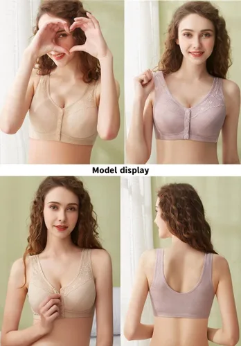 Vista 2 de Front Buckle Bra Buttons Full Coverage Bras,Comfort Front Close Sport Bra,Beautiful Back Breathable Lace Bras