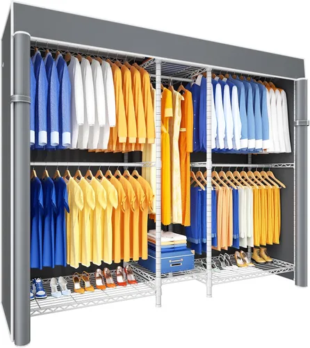Vista 10 de Ulif E12C - Sistema organizador de armario resistente, perchero de ropa independiente, perchero ajustable para ropa de 71 pulgadas de ancho x 16