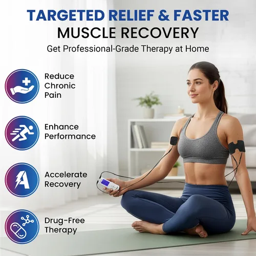 Vista 4 de iReliev Unidad TENS + estimulador muscular EMS con 14 modos de terapia, sistema de alivio del dolor y recuperación premium, recargable, pantalla