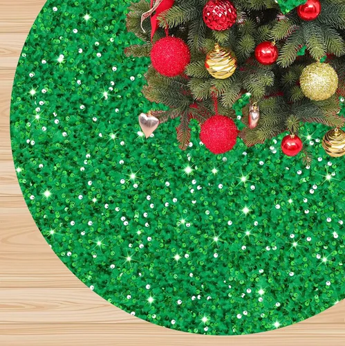 Vista 10 de FANPROMS Falda de Árbol de Navidad Negra de 21 Pulgadas Falda de Árbol de Lentejuelas Única de Terciopelo Faldas Mini de Árbol para Árboles