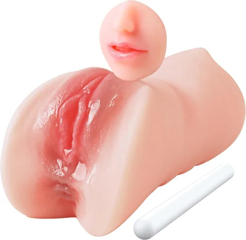 Vista 8 de 3 en 1 Masturbador Masculino de Bolsillo, Juguetes Sexuales para Adultos con Vagina Texturizada 3D y Ano Apretado y Palo Secante, Muñeca Sexual