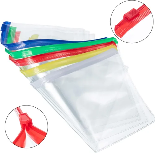 Vista 4 de Leinuosen 50 unidades de estuche transparente con cremallera para lápices, sobres de plástico pequeños reutilizables, bolsa de documentos, 5