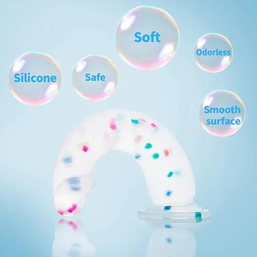 Vista 4 de Dildo realista de silicona de 7 pulgadas Confetti para principiantes con base de ventosa acampanada para uso sin manos, consolador anal
