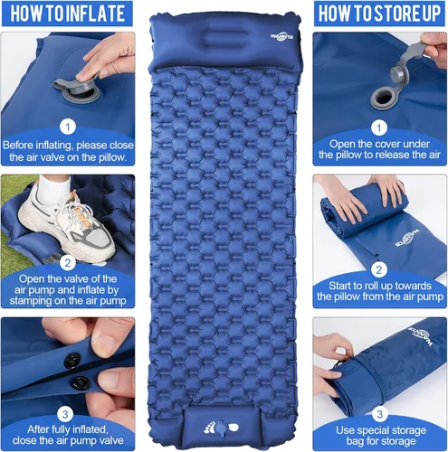 Vista 3 de WANNTS Almohadilla de dormir, almohadilla de dormir ultraligera e inflable para acampar, bomba incorporada, ideal para senderismo - colchoneta