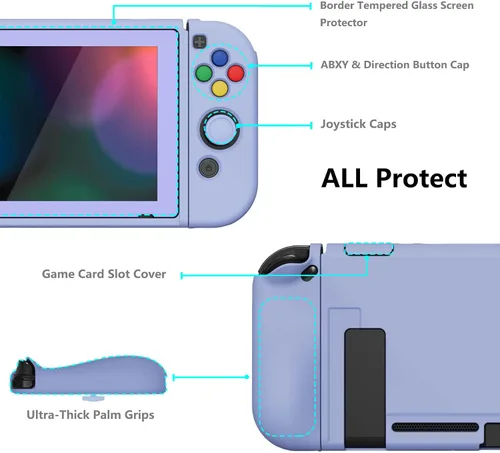 Vista 5 de PlayVital ZealProtect - Funda protectora suave para Nintendo Switch, flexible Joycon funda delgada para Nintendo Switch con protector de pantalla