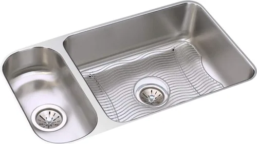 Vista 2 de Elkay ELUH3219DBG Lustertone - Fregadero de cocina de acero inoxidable de 32-1/4 pulgadas con estante para lavabo y colador de cesta, acero