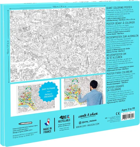 Vista 3 de Omy Póster gigante para colorear - Los Ángeles - Mapa de Los Ángeles Descubre los lugares clave de Los Ángeles 40 x 28 pulgadas Juego creativo