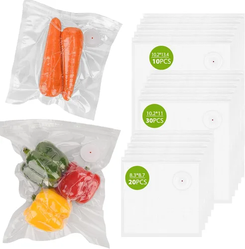Vista 8 de 20 bolsas selladoras al vacío para alimentos, bolsas reutilizables con cremallera al vacío sin BPA con válvula de aire mejorada, bolsas