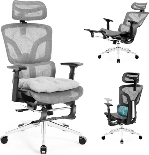 Vista 19 de Silla de Oficina Ergonómica, Silla de Escritorio con Soporte Lumbar Ajustable, Sillas de Computadora Cómodas de Malla Transpirable con Reposabrazos