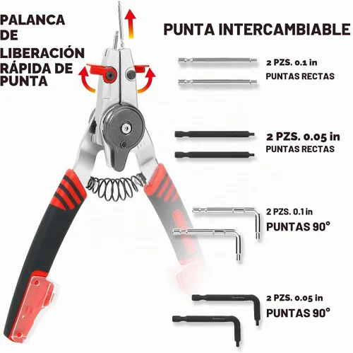 Vista 3 de Powerbuilt 941336 - Alicates de anillo a presión con combinación de interruptor externo interno, reversible, quitar e instalar, con resorte, puntas