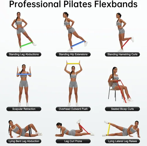 Vista 2 de Resistance Bands for Working Out, 5-Pack Elastic Exercise Bands for Strength Training, Stretching, Workout; Home Gym Equipment for Women Men