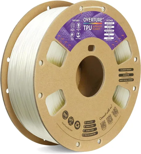 Vista 15 de OVERTURE - Filamento de TPU de 1/16 pulgadas, rollo flexible de poliuretano termoplástico, impresora 3D suave, 95A, carrete de 2.2 libras, precisión