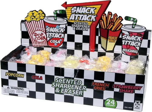 Vista 2 de Raymond Geddes Snack Attack - Sacapuntas perfumado y borrador surtido (paquete de 24)