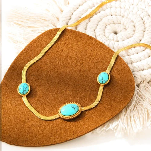Vista 7 de Fannifen - Collares para mujer, cadena de espiga turquesa chapada en oro de 18 quilates, colgante ajustable para mujer, collar para niñas