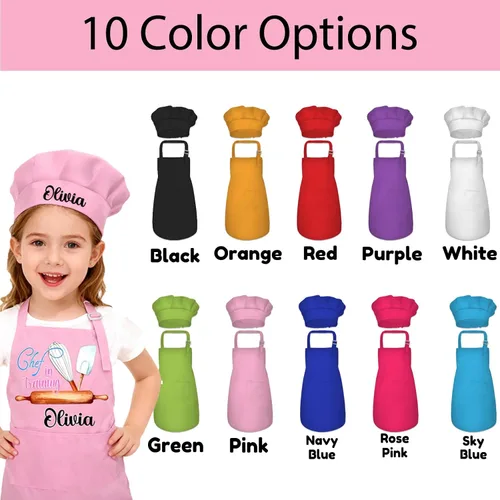 Vista 2 de Delantal personalizado para niños con nombre, delantales personalizados y sombrero de chef, diseño de foto para cocinar, hornear, pintar