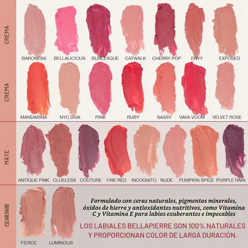 Vista 6 de bellapierre Lápiz labial mate, color mineral de larga duración con vitaminas C y E, fórmula nutritiva, acabado mate natural, limpio, sin parabenos
