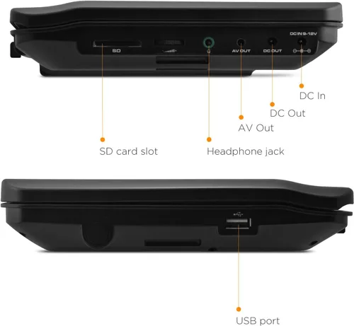 Vista 5 de Ematic ED929D Reproductor de DVD portátil de pantalla dual de 9 pulgadas con monitores duales (negro)
