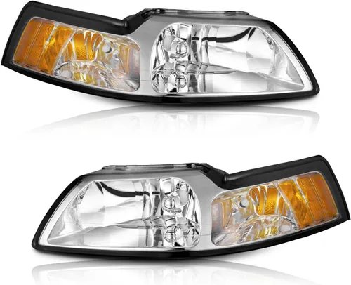 Vista 9 de WEELMOTO - Conjunto de faros delanteros automotrices para Ford Mustang 1999-2004, par de montaje de faros de repuesto con carcasa negra para Mustang