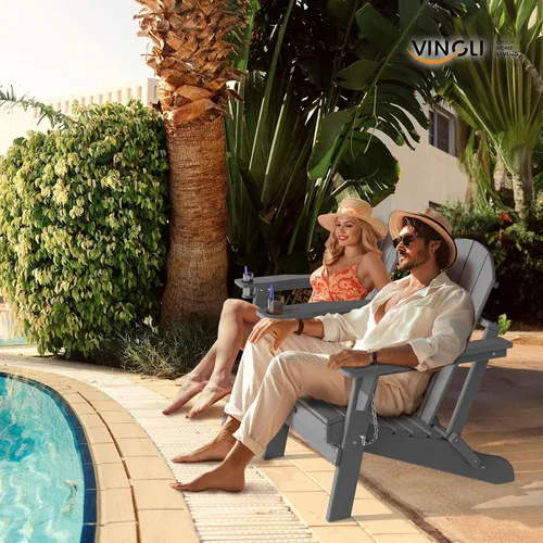 Vista 8 de VINGLI Sillas Adirondack de plástico, plegables con soporte para tazas, material de polietileno de alta densidad impermeable, cómoda capacidad