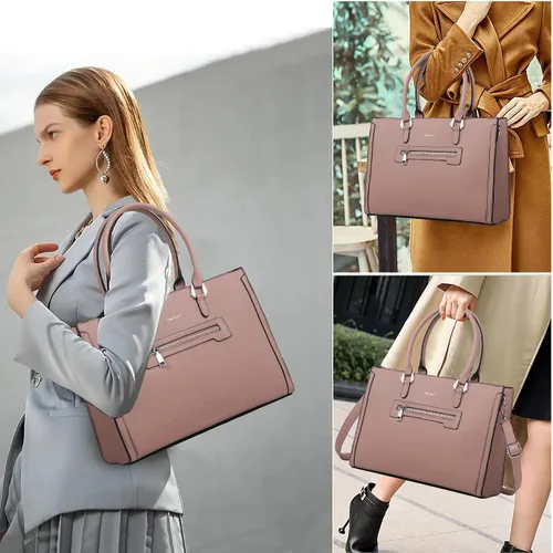 Vista 2 de TANTOMI Structured Satchel Purses for Women, Medium Vegan Leather Top Handle Handbag with Pockets, Classy Work Bag for Ladies