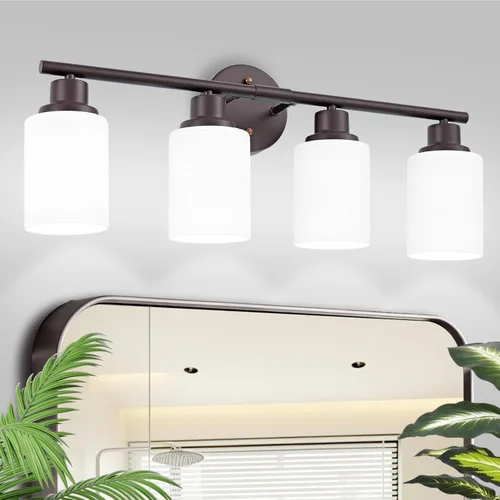 Vista 55 de Paquete de 2 luces de tocador de 1 luz, lámpara de baño de níquel cepillado con pantalla de vidrio blanco lechoso texturizado, accesorio