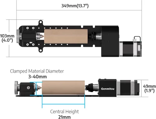 Vista 2 de Genmitsu Módulo giratorio de 4º eje para máquina CNC de escritorio Cubiko Grabado cilíndrico, rango de abrazadera de 4.724 in, reducción 4: 1