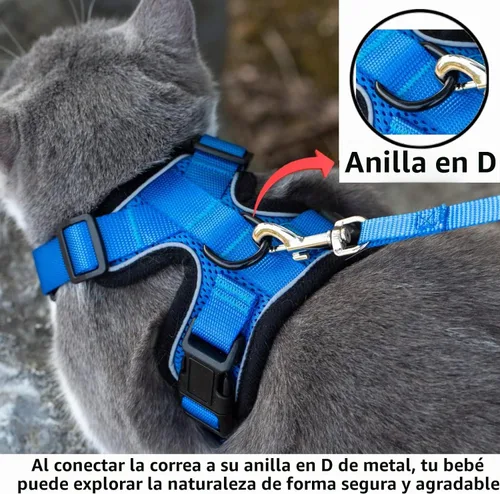 Vista 4 de Mr. Peanut's PurrTrek Arnés reflectante para gatos con correa a juego (extra pequeño, azul)