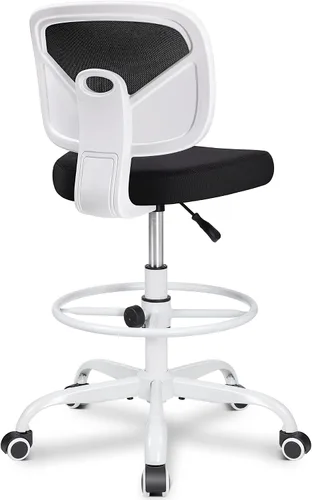 Vista 13 de Primy Silla Alta de Escritorio de Dibujo - Sin Brazos, Altura Ajustable, Respaldo de Malla, con Ruedas, Silla de Escritorio de Pie para Sala de Negro