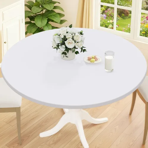 Vista 44 de Smiry Mantel redondo de pícnic, fundas de mesa elásticas impermeables para mesas de 18 a 24 pulgadas, manteles de vinilo con parte trasera