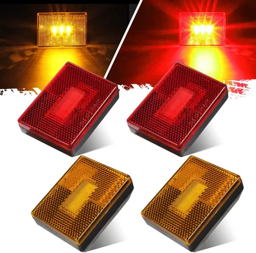 Vista 7 de Partsam 4 luces de marcador lateral ámbar para remolque RV con reflector reflejo, luces LED rectangulares de 2-4/5 pulgadas para remolque