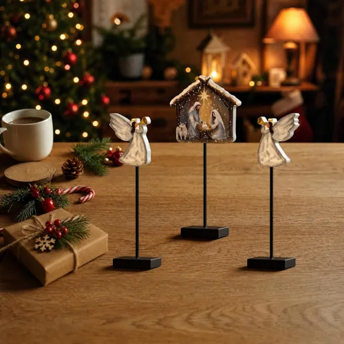 Vista 7 de Smile Wooden Christmas Nativity Scene Angel Table Decor