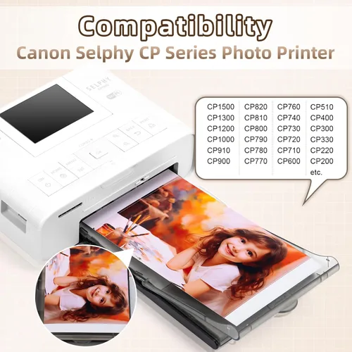 Vista 3 de Compatible con Canon Selphy CP1500 CP1300 Tinta y papel KP-108IN Juego de colores para Selphy CP1200 CP910 CP900 CP760 CP780 CP800, casete de tinta