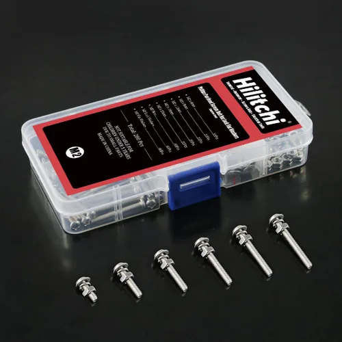 Vista 7 de Hilitchi Kit surtido de 300 piezas M2 Phillips de cabeza cacerola, tornillos de tuerca y cerradura de tuerca, arandelas planas, acero inoxidable 304