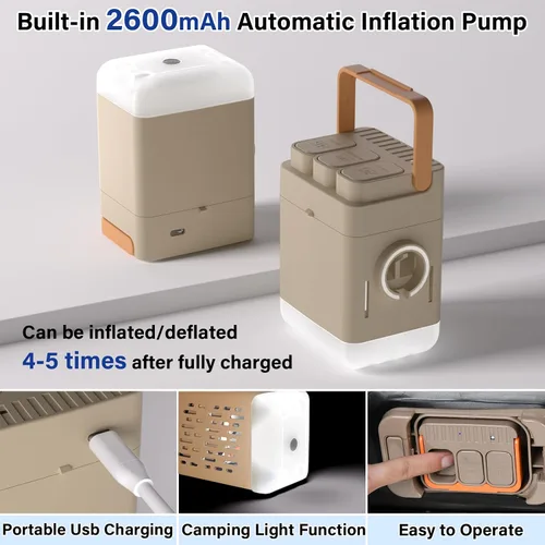 Vista 3 de Coverado Colchón de aire para SUV, colchón de aire auto inflable de un clic con bomba inalámbrica integrada y función de luz, cómodas camas de viaje