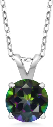 Vista 16 de Gem Stone King Collar con colgante solitario de plata de ley 925 de 0.236 in con piedra natal redonda Collar de 4 puntas para mujer Con cadena