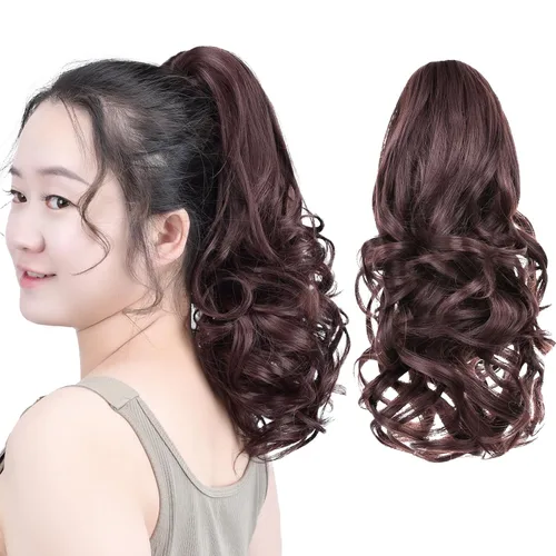 Vista 39 de SYXLCYGG Auburn Clip Cola de caballo Clip Cola de caballo Extensión de cola de caballo ondulado 10 pulgadas 3.5 oz pelo sintético falso pieza