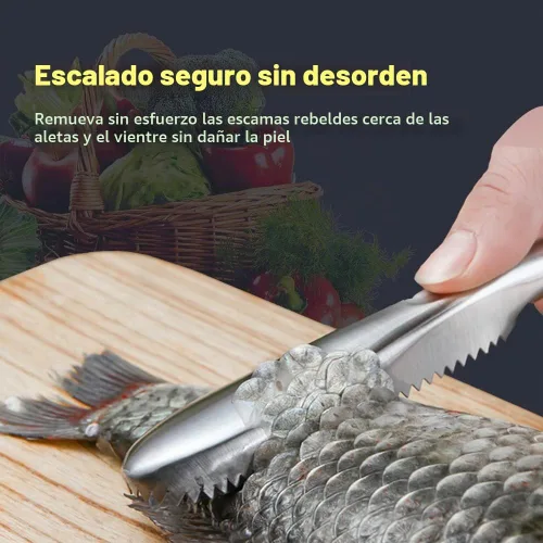 Vista 2 de Desincrustador de pescado de acero inoxidable para desincrustar peces sin ensuciar, resistente removedor de escamas de pescado, herramienta 1 Pieza