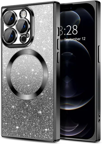 Vista 35 de Hython Funda para iPhone 13 Pro transparente con purpurina magnética [compatible con MagSafe] Protector completo de lente de cámara delgado