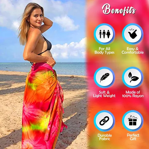 Vista 2 de INGEAR - Pareo largo de playa, envoltura para traje de baño con concha de coco incluida, color azul