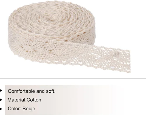 Vista 3 de MECCANIXITY Cinta de encaje de algodón de 10 yardas y 1 pulgada para manualidades, envoltorios de regalo, diademas, boda beige