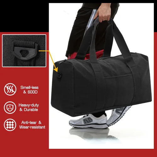 Vista 5 de Bolsa de lona grande utilitaria, Negro claro, Bolsa de equipaje duradera