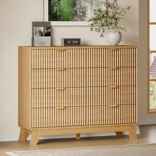 Vista 64 de BORNOON Cómoda acanalada de 3 cajones, 30.3 pulgadas de alto, cómoda bohemia compacta y moderna, armario de almacenamiento de madera