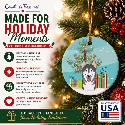 Vista 5 de Caroline's Treasures Adorno de cerámica para árbol de Navidad y Alaskan Malamute para colgar en el árbol de Navidad, para el hogar, Navidad